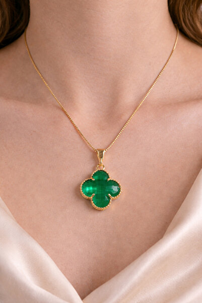 LooRen Butik Zirkon Taş Detaylı Van Cleef Gold Kadın Kolye LRN022