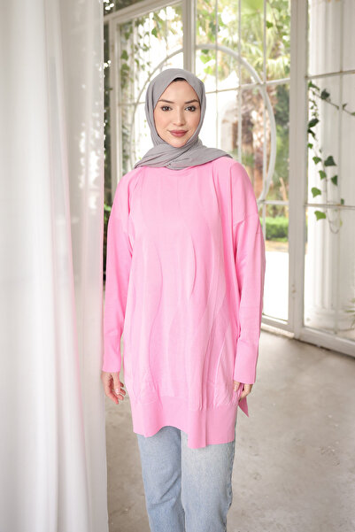 İmajButik Ružičasta okrugla kragna Tunika od hladne pređe