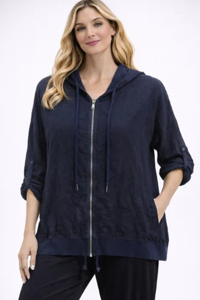 AYASOFYA OTANTIK Kadın İtalyan Lacivert Kapüşonlu Fermuar Kapamalı Cepli Kete...