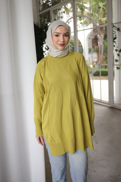 İmajButik Πλεκτό τοπ με λαιμόκοψη Oil Green, κρύο νήματα, πλεκτό τοπ