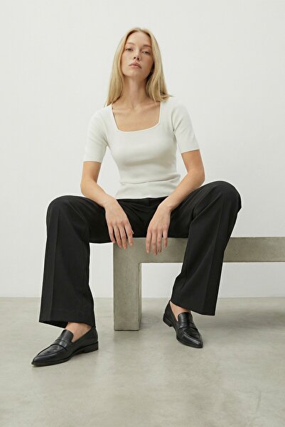 VAGGON Bluză de tricotaj sezonieră cu mânecă scurtă cu guler pătrat alb