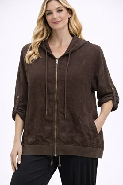 AYASOFYA OTANTIK Kadın İtalyan Kahverenk Kapuşonlü Fermauar Kapamalı Cepli Ke...