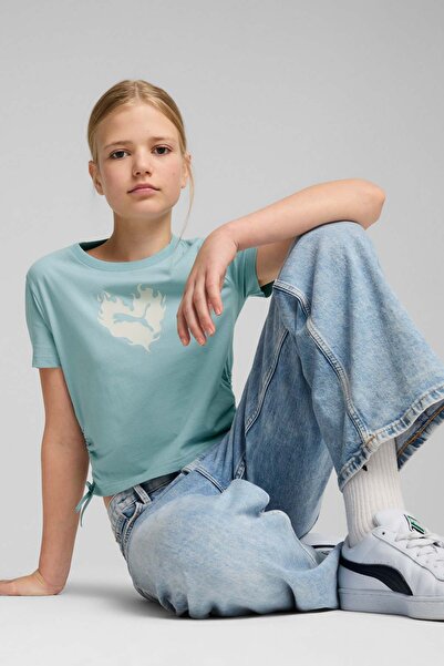 Puma FLAMING LOVE Knotted Tee Mint Kız Çocuk Kısa Kol T-Shirt