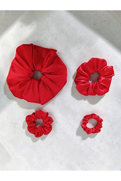 BeyzHal Γυναικείο Κόκκινο Σετ 4 Σατέν Λαστιχάκια Μαλλιών Scrunchie - Λαστιχάκ...