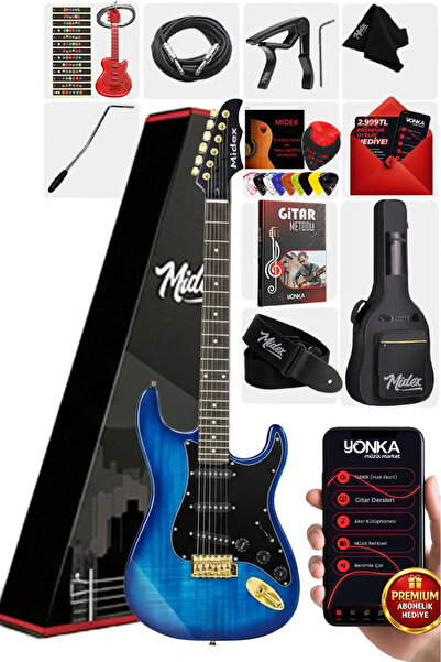 Midex Glc-40bl Profesyonel Elektro Gitar Mavi (GİGBAG ASKI CAPO PENA KABLO)