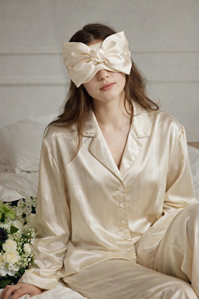 Katia&Bony Ribbon bow satin eye sleep band ecru