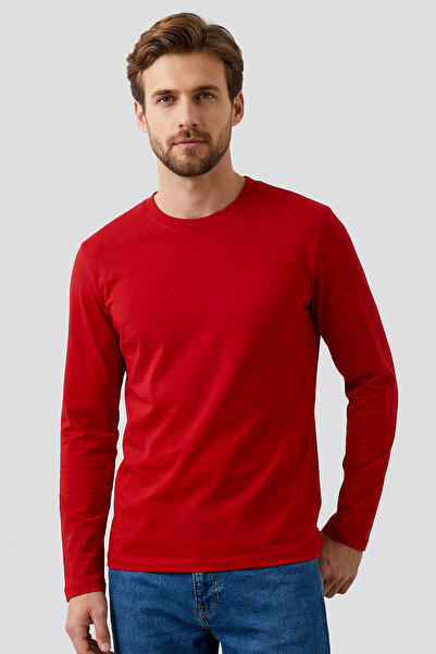 TOMMY LIFE Kırmızı Standart Fit Basic O Yaka Uzun Kollu İnce Erkek T-Shirt - ...
