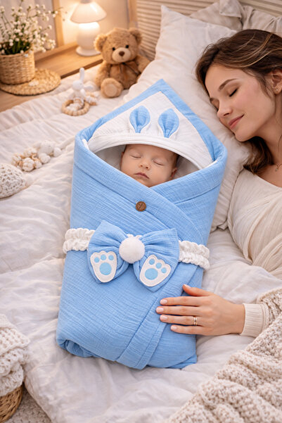 Tomuycuk بطانية أطفال زرقاء من الموسلين مكونة من 4 طبقات مصنوعة من القطن بنسب...