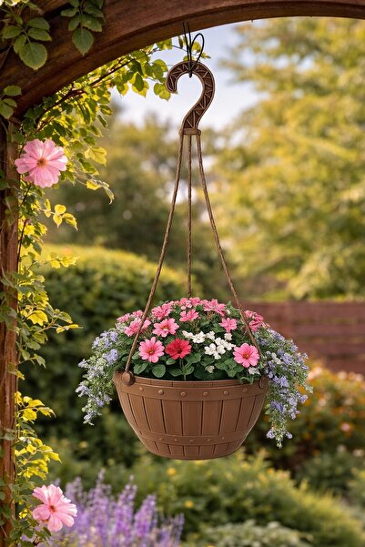 Binbirreyon Askılı Saksı Ahşap Desen 18cm Ah096