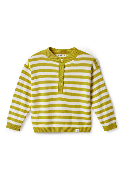 Marvy Çizgili Yünlü Kazak Sarı-Ekru