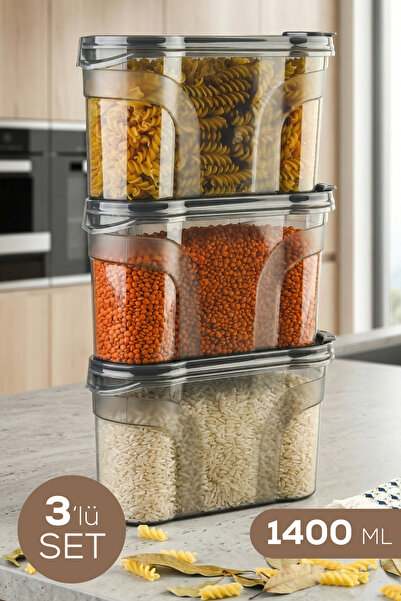 Vienev 3-Piece Double-Lid Food Storage Container Set 1400 ml Anthracite