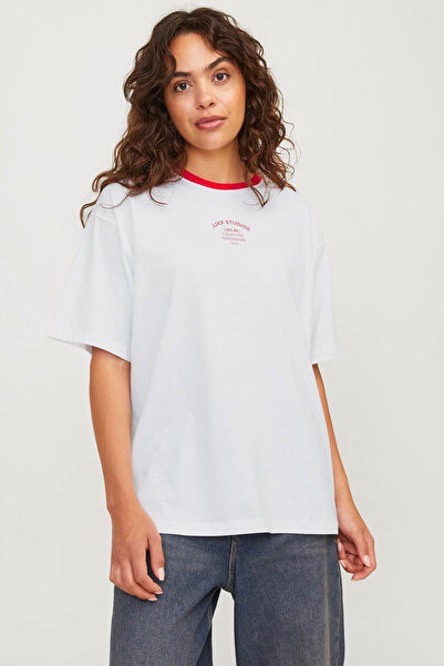 JJXX JXALBA LOOSE SS PRINT TEE Beyaz Kadın Kısa Kol T-Shirt