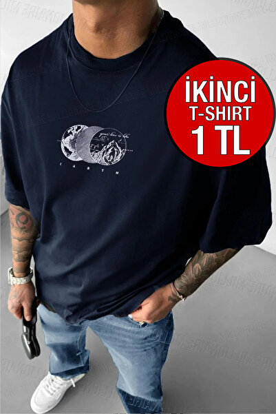 Millionaire Erkek Lacivert Earth Oversize Fit Bol Geniş Kalıp Salaş Kesim T-s...
