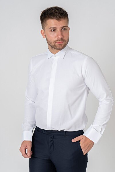 White Stone Venice Cotton Lu Slim Fit Ata Collar Shirt White