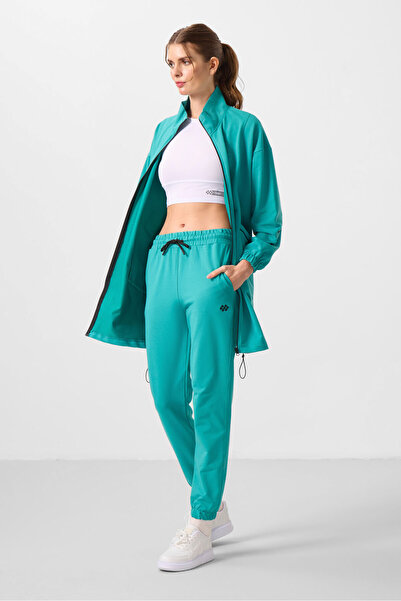 TOMMY LIFE Sea Green Stand-up γιακά με φερμουάρ Άνετη φόρμα Γυναικεία αθλητικ...