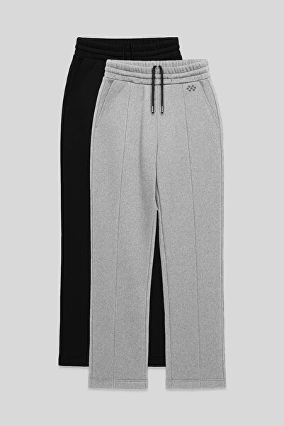 TOMMY LIFE Rahat Form 2-Pack Black-Grey Melange Plus Size Women's Sweatpants ...