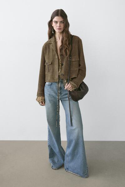 Massimo Dutti Kısa süet deri ceket