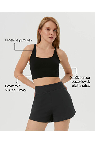 Ayma Active Siyah Yüzücü Askılı Kare Yaka Göğüs Pedsiz Esnek Yoga Üstü