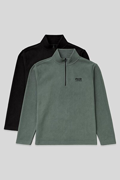 AIR JONES Standard Fit Stand Collar 2 paketa crna-Çağla muška flis majica - 8...