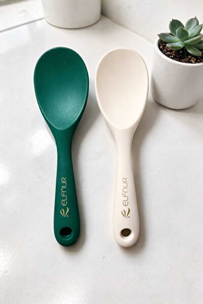 elfnur (2 Adet Ekru Ultra Sert Uçlu Silikon Pilav Kaşığı Yüksek Isıya Dayanık...