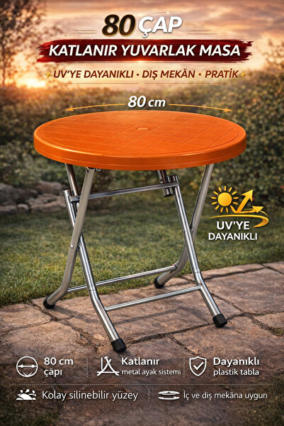 SAZLIK Katlanır Balkon, Bahçe Masası (Yuvarlak) (80*80) Ölçü Renk (Turuncu)