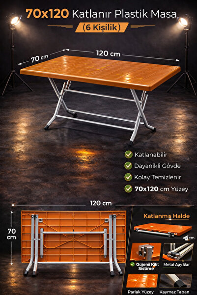 SAZLIK 70*120 Metal Ayaklı Plastik Katlanır Bahçe Masası Teak