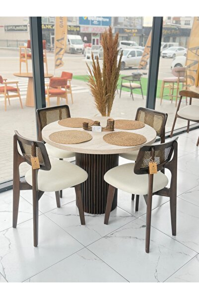 holzwelt Yuvarlak Ahşap Masa Takımı Bohem 4 Kişilik Mutfak Masa Sandalye Takı...