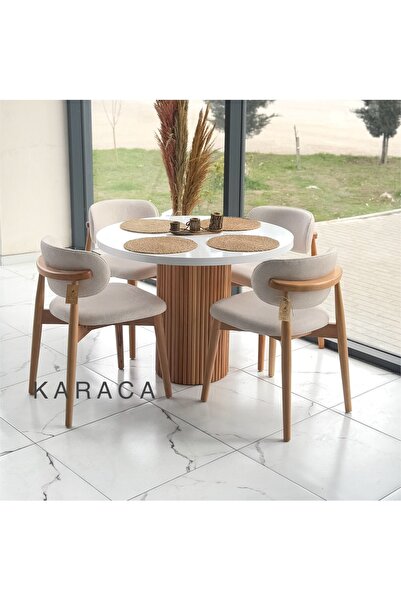 holzwelt Yuvarlak Ahşap Masa Takımı Bohem 4 Kişilik Mutfak Masa Sandalye Takı...
