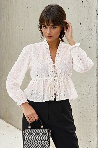 soi fashion broderie perforată bluze din cu detaliu cu șnur piese