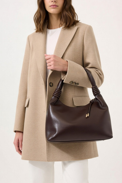 TUESFA Women's Shoulder Bag Zipper Bag Brown Faux Leather Soft-Textured Styli...