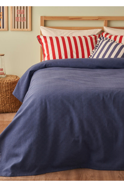 Bella Maison 100% Cotton Line Single Pique Set Navy Blue (150X220 cm)