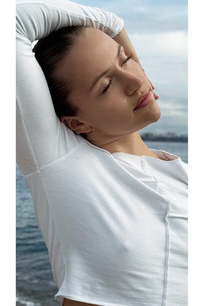 Le'Sluette Top crop din bumbac pentru femei basic cu mânecă lungă guler rotun...