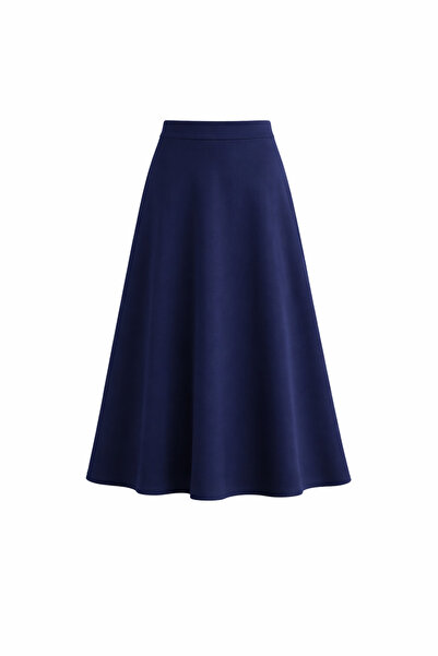 AYDENIZ تنورة نسائية متوسطة الطول باللون الأزرق الداكن - تصميم مريح