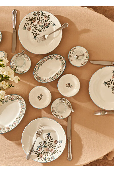 Bella Maison Vintage Porselen 26 Parça 6 Kişilik Kahvaltı Takımı Mavi