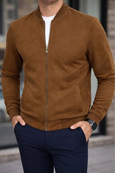 Butik Men's Front-Zippered Jacket with Lined Suede Pockets Inside