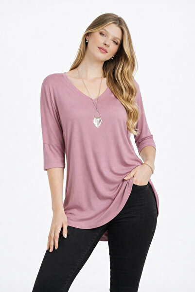 modavingo Kadın Gül Kurusu V Yaka Salaş Kesim Tunik