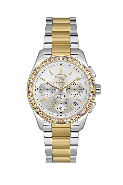 Santa Barbara Polo & Racquet Club Unique Silver and Gold Stainless Steel Watc...