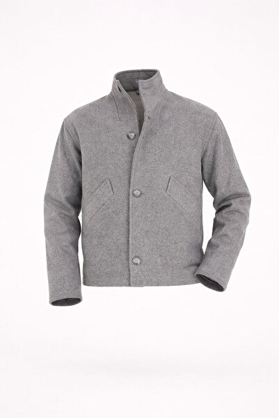 RUVEN TEKSTİL Men's Standing Collar Short Checked Coat with Pockets