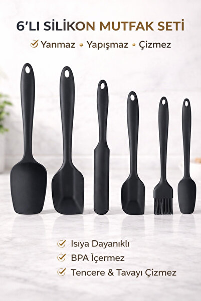 EcoVibe 6'lı Takım Yanmaz Yapışmaz Mutfak Pasta Silikon Yumurta,Fırçası,Kaşık...