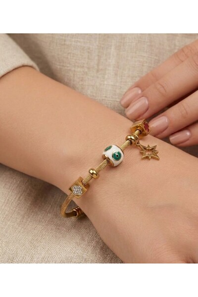 aurora dükkan Çelik Kuzeyyıldızı Nazarlı Kelepçe Bilezik