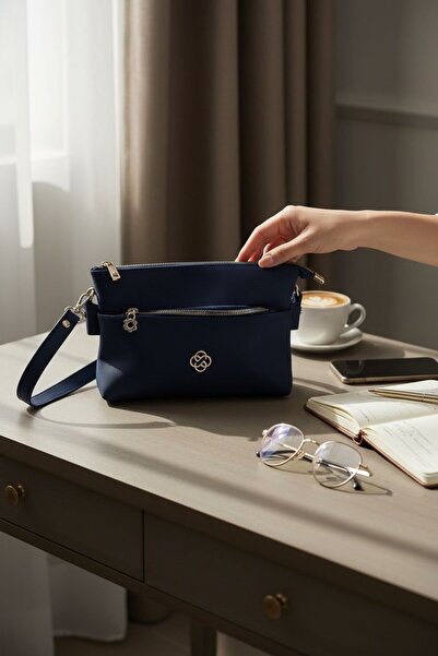 rafiel Lacivert Kadın El ve Omuz Çantası - Gold Detaylı Çok Bölmeli Portföy Ç...