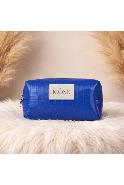 ICONE BAG حامل أقلام كروكو ذو ملمس بارز جلد صناعي ميكاج حقيبة سي، أزرق بلون ا...