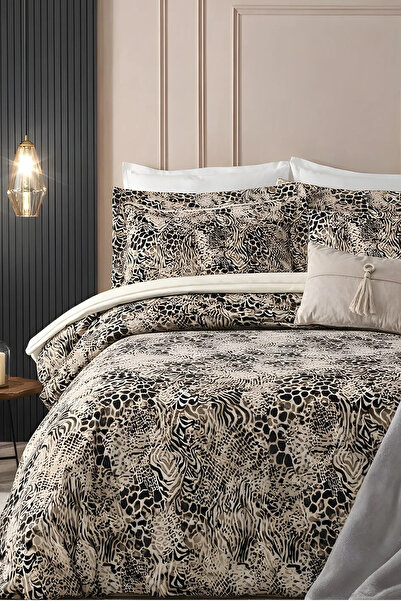 İQON طقم غطاء لحاف مطاطي مزدوج اللون بيج بايثون