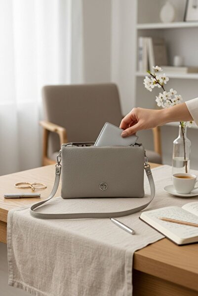 rafiel Taş Rengi Hakiki Deri Görünümlü Clutch - Minimalist Günlük El Çantası