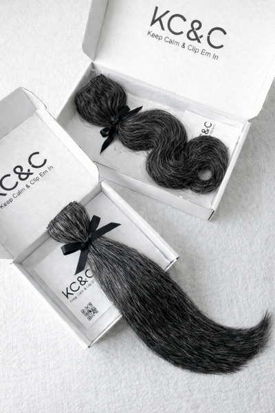 keep calm & Clip Em In - Clip-in Hair Extensions - Salt and Pepper Black Regl...