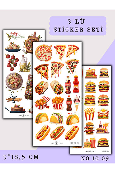 Else Craft 3'lü Pizza Hamburger Temalı Sticker 10.09 - Ajanda Planlayıcı Bull...