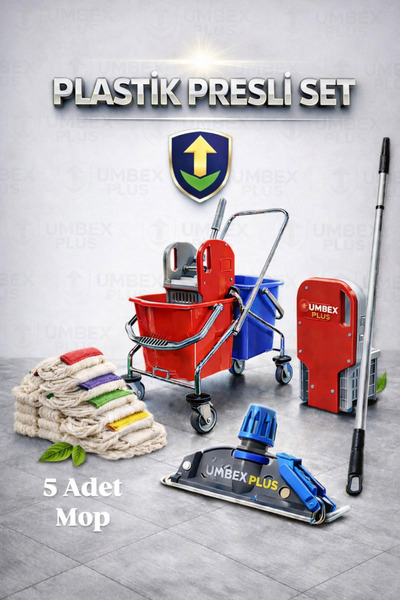 UMBEX PLUS Çift Kovalı Krom Temizlik Arabası Paspas Arabası Sap Mop Aparat Öz...