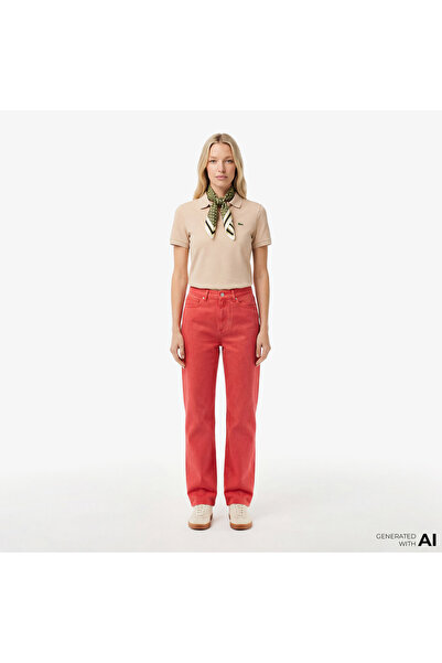 Lacoste Kadın Straight Fit Kırmızı Jean Pantolon