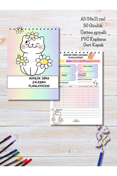 violets home candle Rengarenk Spiralli Ders Çalışma Planlayıcısı /50 Günlük/A...