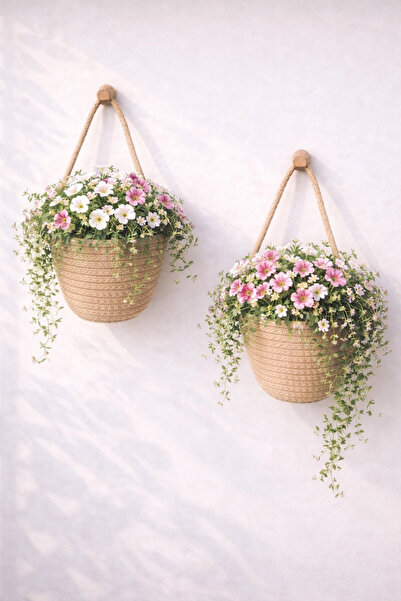 EGE ÖRGÜM Saksılık Mini Dekoratif Sepet 2'li Mini Çiçeklik 12x10 Cm(BİTKİLER ...